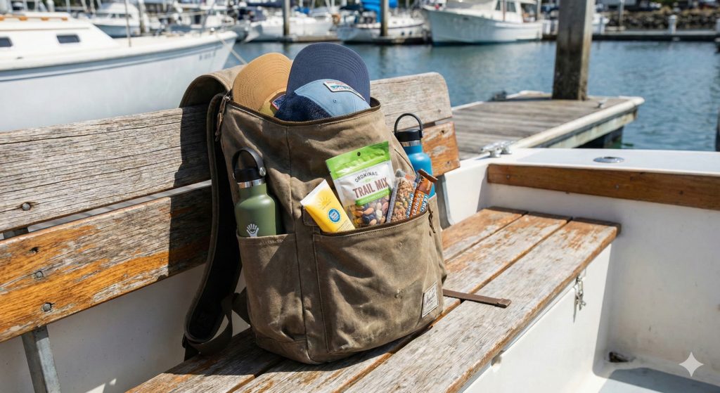 Bag with snacks on a boat.