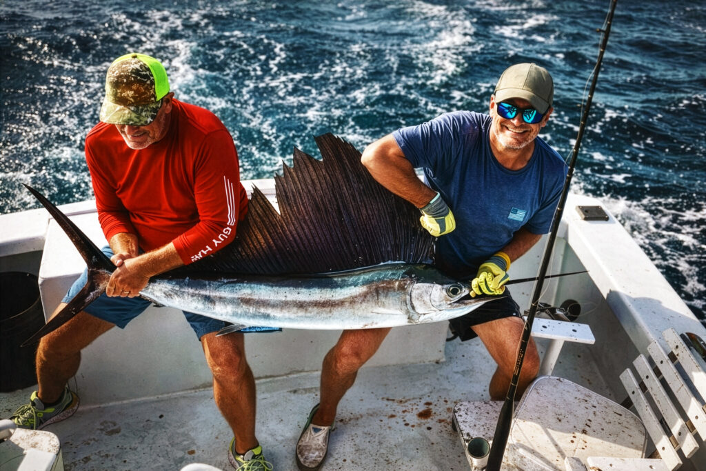 Wild Bill Charters Key West: offshore fishing charter sailfish action.